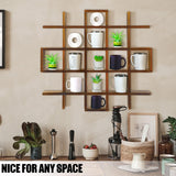 Suzile Rustic Brown Oversize Coffee Mug Display Rack Wooden Display Shelves Rustic Wooden Floating Curio Shelf Travel Mug Shelf Wall Mounted Coffee Suzile