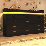 jiteentarou 12 Drawer Dresser with Charging Station and LED Lights, Modern Chest of Drawers with Power Outlet, Organizer Cabinet for Bedroom, Living Room, Entryway, Black jiteentarou