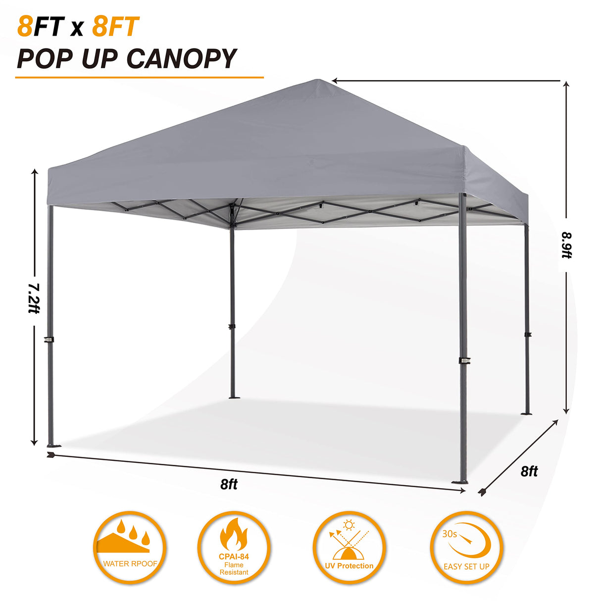 COOSHADE Easy Pop Up Tent 8x8Ft(Grey) COOSHADE