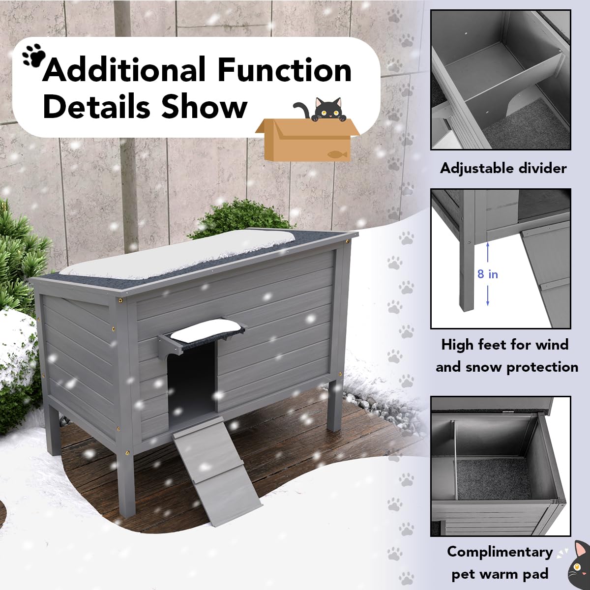 WAYTRIM Outdoor Cat House, Large Feral Outdoor Cat Shelter Insulated Weatherproof with Mat and Hidden Stair All-Round Wood for Multiple Cats 34.5" L*21.5" W*27.2" H - WoodArtSupply