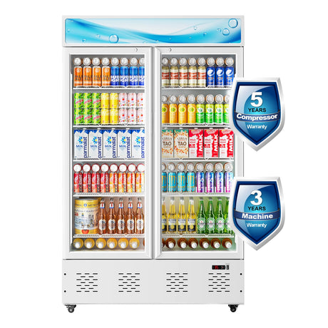 40 Cu.ft Commercial Beverage Refrigerators Glass Door Refrigerator Commercial with LED Light and 10 Shelves, Display Refrigerator for Restaurant Store Cafe Bar, ETL/NSF Approved, White ECEVT