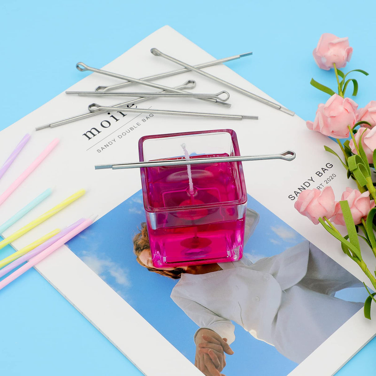 Candel Wick Holders, 4.7 Inch Wick Holders for Candle Making, 25 Pcs Metal Wick Centering Tool RAPUDA