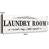 Jetec Laundry Room Decor Sign Wooden Rustic Farmhouse Family Laundry Room Wall Sign Wash Dry Fold Repeat Wall Decor Prints for Home, 16 x 6 Inches(White) Jetec