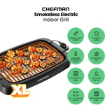 Chefman Smokeless Indoor Electric Grill, Copper, Extra Large, Nonstick Table Top Grill for Indoor Grilling and BBQ with Adjustable Temperature Control, Nonstick Dishwasher-Safe Parts, 9" x 15" Chefman