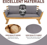 PayLessHere Outdoor Couch Patio Couch Daybed with Adjustable Armrest, Wooden Loveseat with Cushion and Pillow, and Expandable Plate PayLessHere