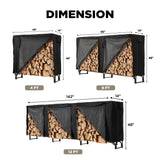 Danrelax 12ft Firewood Rack Outdoor with Cover, Wood Storage Rack for Fire log and Firewood, 600D Oxford Fabric Water-Resistant Cover, for Fireplace Indoor, Patio, Courtyard, Black Danrelax