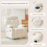 Hicosit Manual Rocker Recliner Chair, 360°Swivel Recliner Chairs for Adults, Single Recliner Seat with Cup Holders,Upholstered Fabric Lazy Boy Recliner,White Hicosit