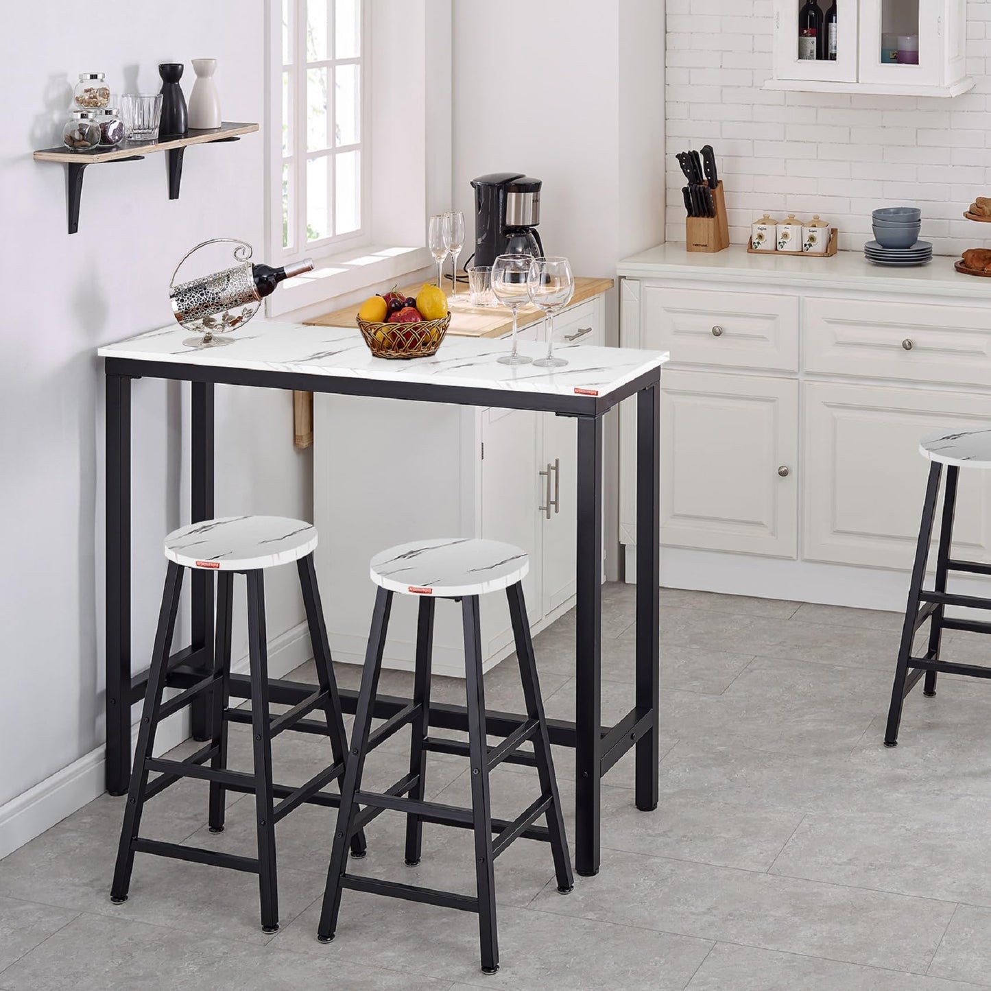 White Marble Industrial Bar Table by Mr IRONSTONE – 39.4” Dining Height Bistro Table for Indoor Use - WoodArtSupply