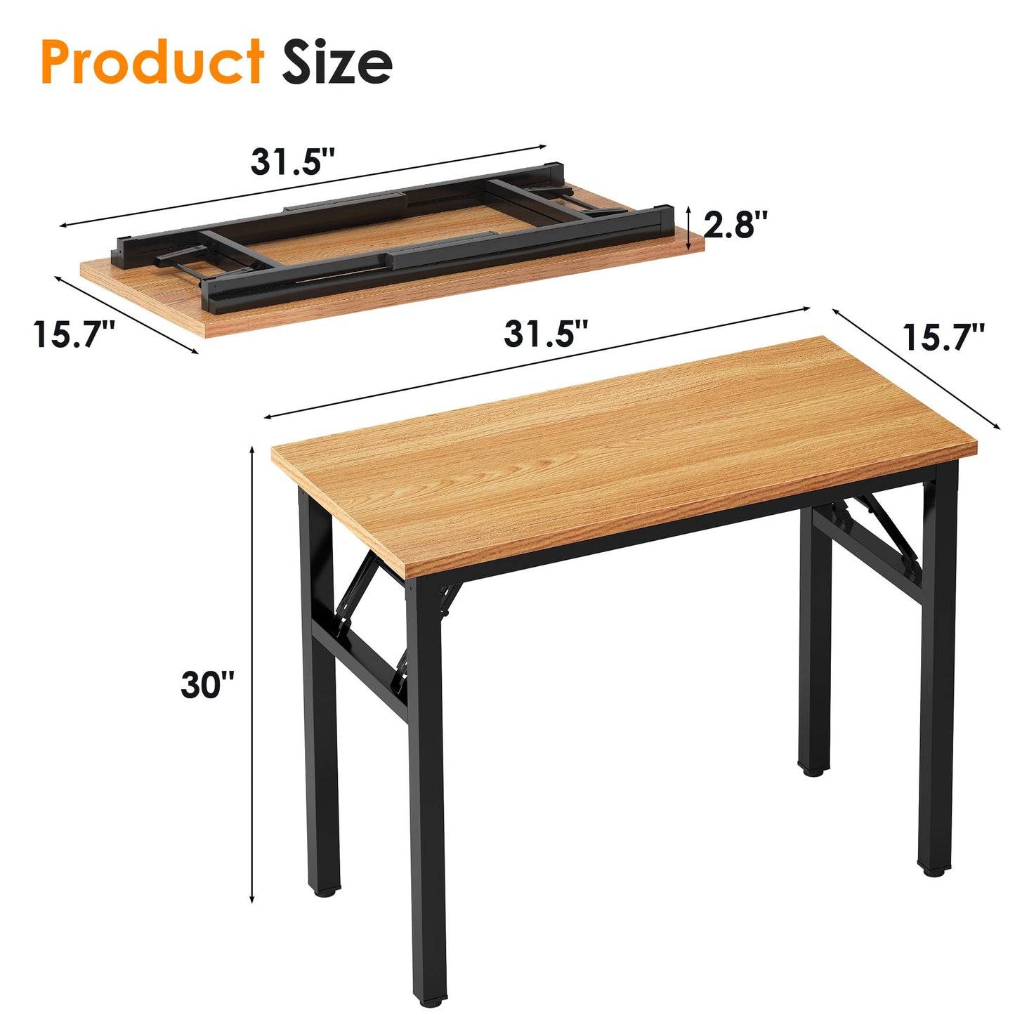 Need Small Computer Desk 31.5 inches Folding Table No Assembly Sturdy Small Writing Desk Folding Desk for Small Spaces, Teak Color Desktop and Black Steel Frame - WoodArtSupply