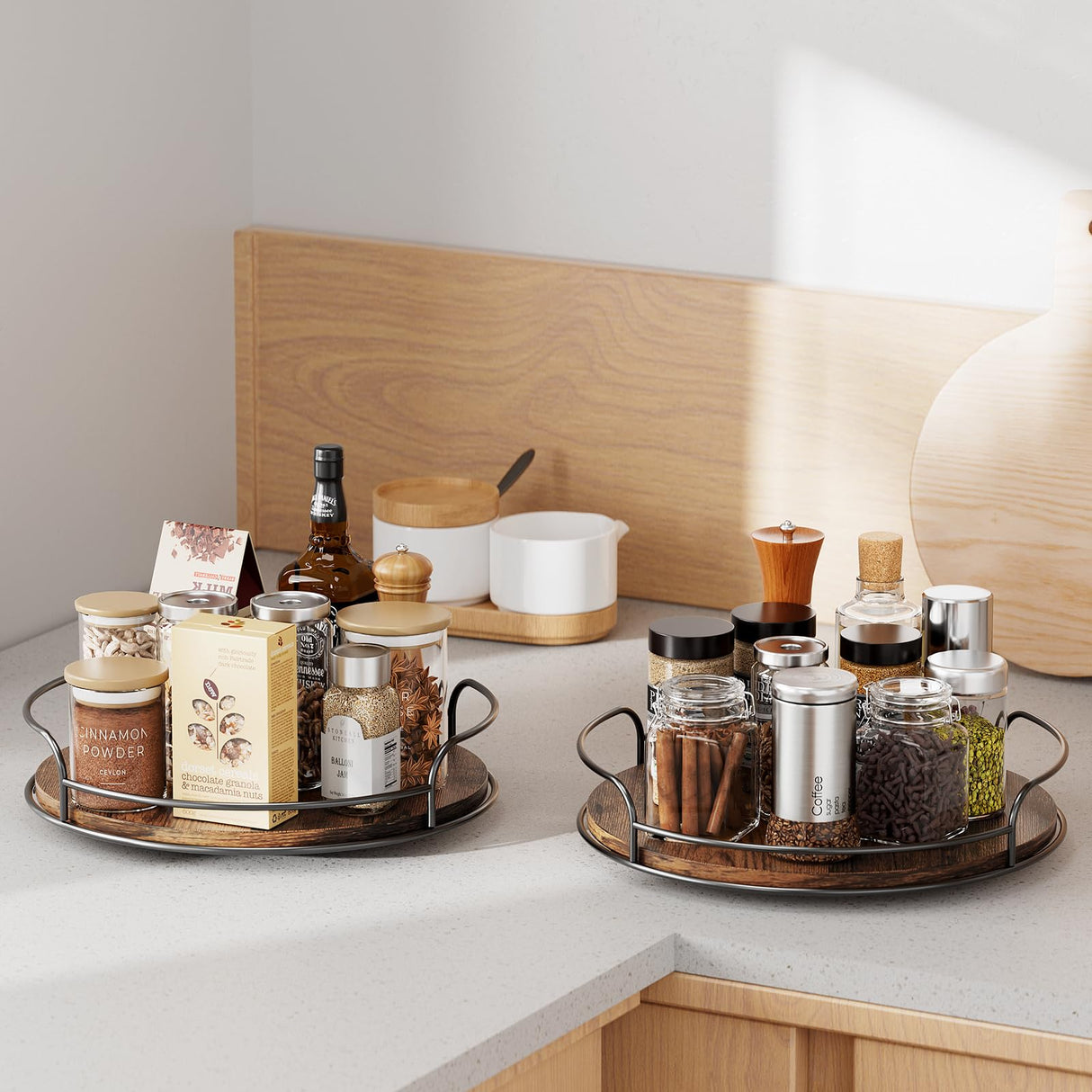 LAMU Lazy Susan Organizer, 9'' Lazy Susan Turntable for Cabinet, Table Top, Kitchen, Countertop, Bathroom, Pantry, Spice Organization, Wooden,1 Pack LAMU