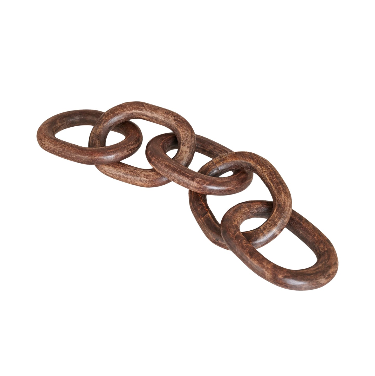 Eximious India Wood Chain Link Decor Hand Carved 5-Link Wood Knot Decorative Chain, Rustic Wood Link Decorative Object Large Wooden Chain for Home Living Room Coffee Table Farmhouse Walnut