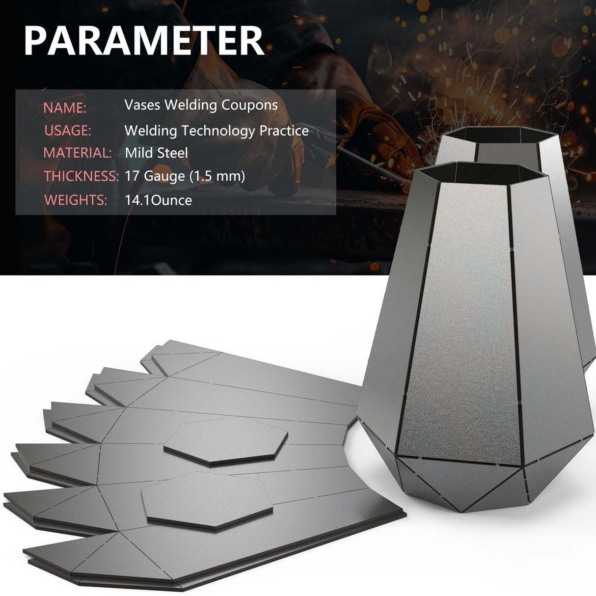 WelderElite Welding Coupons Vases 2-Set,17 Gauge Welding Practice Kits,Mild Steel Plate,Beginner Welding Kits,Suitable for TIG, MIG, Laser, Stick, and Brazing WelderElite