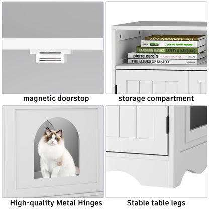 HOME BI Cat Litter Box Enclosure, Cat Litter Box Furniture Hidden, Cat Washroom Storage Bench, Pet Crate Furniture, Modern Wooden Cat Litter Cabinet, Cat Home, Kitty Hideaway, White - WoodArtSupply