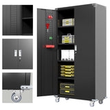 Waqiv 71''H Lockable Metal Garage Storage Cabinet on Wheels, Rolling Metal Storage Cabinet with 4 Adjustable Shelves, Rolling Tool Cabinet for Garage, Basement, Warehouse, Assembly Required Waqiv
