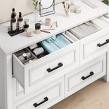 DWVO Farmhouse Wooden Dresser TV Stand with Power Outlet, 6-Drawer Dresser with Large Storage Drawers and Bar Handles, Ideal for Bedroom, Living Room, Hallway, 47.2" x 15.7" x 33.4" - White DWVO