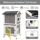 PetsCosset Outdoor Cat Shelter Weatherproof, Two Story Wooden Outside Feral Cat House with Openable Roof, Escape Door PetsCosset