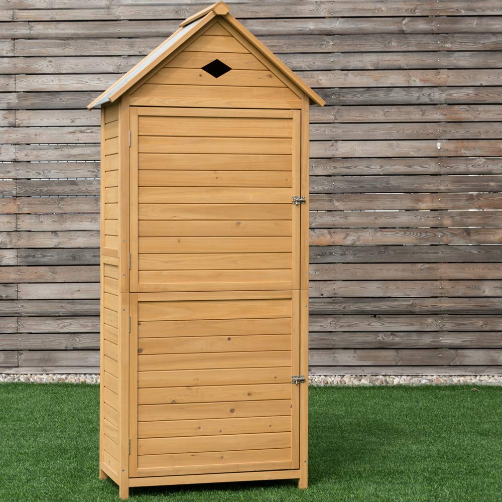Goplus Wooden Storage Shed Fir Wood Cabinet for Outdoor, Garden, Patio, Yard (Natural) Goplus