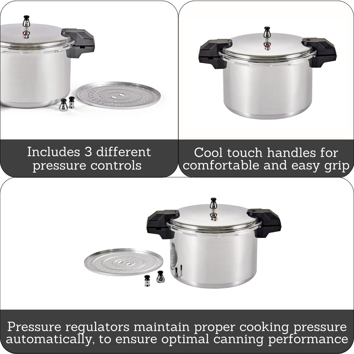 Mirro 92116 Polished Aluminum 5 / 10 / 15-PSI Pressure Cooker / Canner Cookware, 16-Quart, Silver Mirro