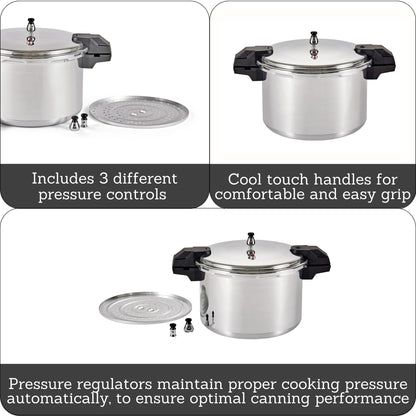 Mirro 92116 Polished Aluminum 5 / 10 / 15-PSI Pressure Cooker / Canner Cookware, 16-Quart, Silver