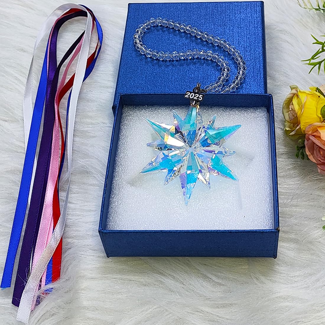 2025 Annual Christmas Ornaments Crystal Snowflake Star, Sparkly Crystal Ornaments for Christmas Tree, Beautiful Christmas Ornaments for Women Girls JUNQIU US