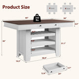 GAOMON 60" Counter Height Dining Table for 4, Farmhouse Rectangular Tall Bar Height Kitchen Dining Table & Thick Table Top, with Deepened Wine Rack & Shelves for Kitchen, Bar,Retro White & Brown GAOMON