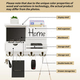 Farmhouse Key Holder for Wall with Mail Organizer - Easy Installation Wall Mount Organizer, Includes Chalkboard, Drawer, Wallet Holder & 4 Double Hooks, Ideal for Entryway, Quick Access - White Dvobez