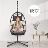 XIAO WEI Egg Chair with Stand - Patio Rattan Wicker Hanging Swing Egg Chair Hammock Chair for Indoor Outdoor Bedroom Garden - Aluminum Steel Frame and UV Resistant Cushion 350LBS Capacity (Dark Grey) XIAO WEI