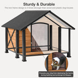 MEDEHOO Outdoor Weatherproof Dog House with Insulated - Large All-Around Iron Frame - Fir Wood Construction - Ideal for All Dog Breeds (Medium) MEDEHOO