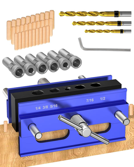 VASTHOME Self Centring Dowel Jig, Adjustable Drill Jig for Straight Holes, Biscuit Joiner Set with 6 Drill Guides, Adjustable Width Dowelling Jig for Straight Holes(blue) VASTHOME