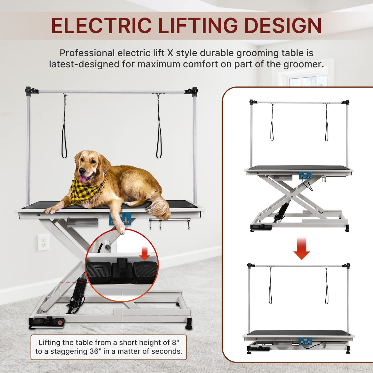 PUPIHOM 50‘’ Electric Lift Pet Dog Grooming Table for Small Medium Large Dogs, Heavy Duty Professional Large Drying Table with Adjustable H-Shape Arms, Heavy Duty Height Adjustable, Foot Control PUPIHOM