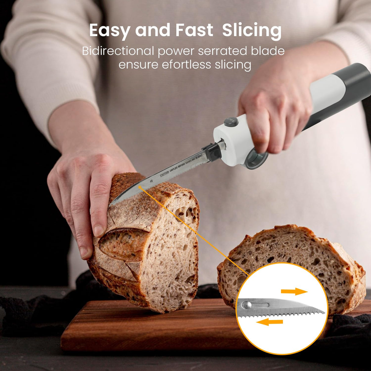 TUMIDY Cordless Electric Knife Rechargeable, Electric Carving Knife for Carving Meats, Poultry, Bread, Crafting Foam, Serving Fork Included TUMIDY