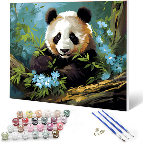 Auremi Panda Framed Paint by Number for Adults,DIY Animal Painting by Number Kits on Canvas Acrylic Oil Painting Kits for Adults Paint by Number Kits for Home Decor 20x30cm Auremi