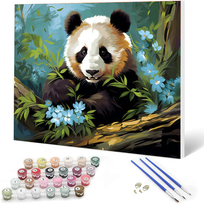 Auremi Panda Framed Paint by Number for Adults,DIY Animal Painting by Number Kits on Canvas Acrylic Oil Painting Kits for Adults Paint by Number Kits for Home Decor 20x30cm