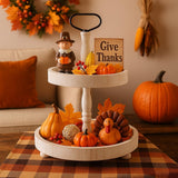 2 Tiered Tray Stand Decor, Wooden 13 Inch Tiered Tray Decor for Farmhouse, Kitchen, Coffee Bar, Home, Suit for Halloween, Fall Thanksgiving, Christmas, New Year BAIVV