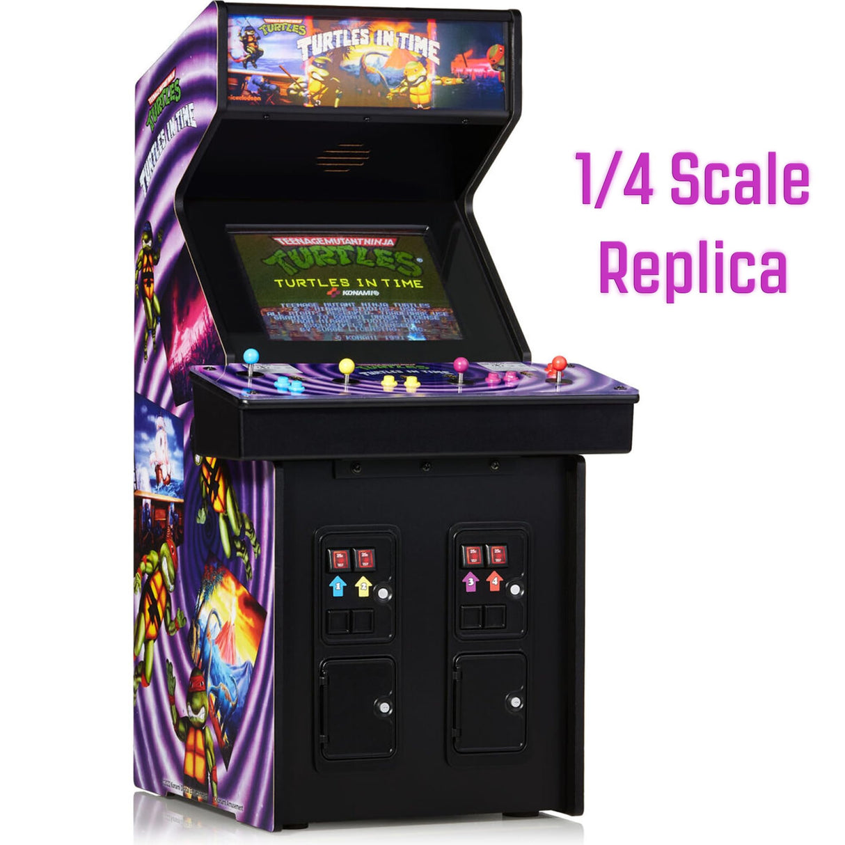 Numskull Quarter Arcades TMNT Turtles in Time Collector's Edition Mini Arcade - 1/4 Scale Authentic Wooden Replica, Original ROM, Rechargeable Battery & 3W Speakers for Retro Enthusiasts quarter arcades