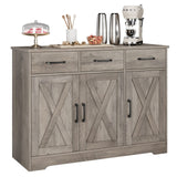 HOSTACK Modern Farmhouse Buffet Sideboard Cabinet, Barn Doors Storage Cabinet with Drawers and Shelves, Wood Coffee Bar Cabinet with Storage for Dining Room, Kitchen, Living Room, Ash Grey HOSTACK