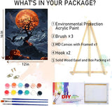 Halloween Paint by Numbers for Adults with Framed Canvas-with Wooden Easel,Paint by Numbers Kits Framed Canvas,DIY Acrylic Oil Painting Kits with Brushes Nice Gift Box for Home Wall Decor(12x16 Inch) MIRCVSH