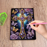 FRANDEK A5 50-Page DIY Diamond Art Painting Notebook with Beautiful Patterns, Special Shaped Diamond Art Craft for Beginners Adults Gift(Purple Cross) FRANDEK