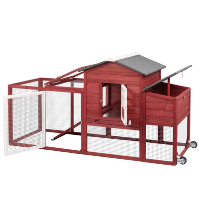 PetsCosset 79" Wooden Chicken Coop Rabbit Cage with Nesting Box, Waterproof Roof, Removable Tray, Combinable