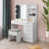Karl home Vanity Desk with Sliding Mirror, 6-Drawer Makeup Vanity, Bedroom Makeup Desk, Vanity Table with Adjustable Brightness & 3 Colour Light Modes,White Karl home