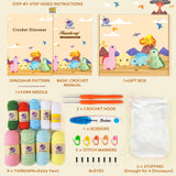 Crochet Kit for Beginners, Beginner Crochet Kit for Adults with Step-by-Step Video Tutorials, DIY Crochet Animal Kits Kids Knitting Supplies, 4 Pack Dinosaurs (40%+ Yarn) Crochetta