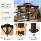 Aoxun 8'x8' Hardtop Gazebo, Aluminum Frame Permanent Pavilion with Curtains and Netting, Outdoor Polycarbonate Double Roof Canopy, Designed for Garden, Lawns, Patio, Brown Aoxun