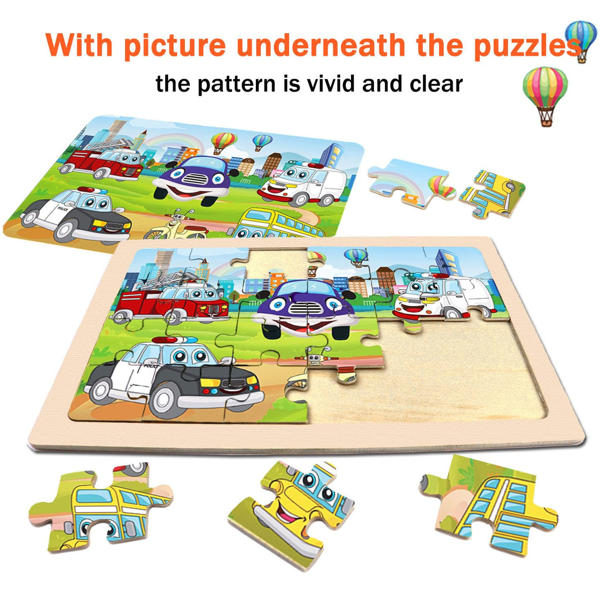 Puzzles for Kids Ages 4-6,24 Pieces Wooden Puzzles for Toddlers Ages 3-5 4-8 3 4 5 6 3-4 Year Olds.4 Pack Car Puzzle Set Children Jigsaw Puzzles for Boys and Girls Educational Learning Toys DQRRZ
