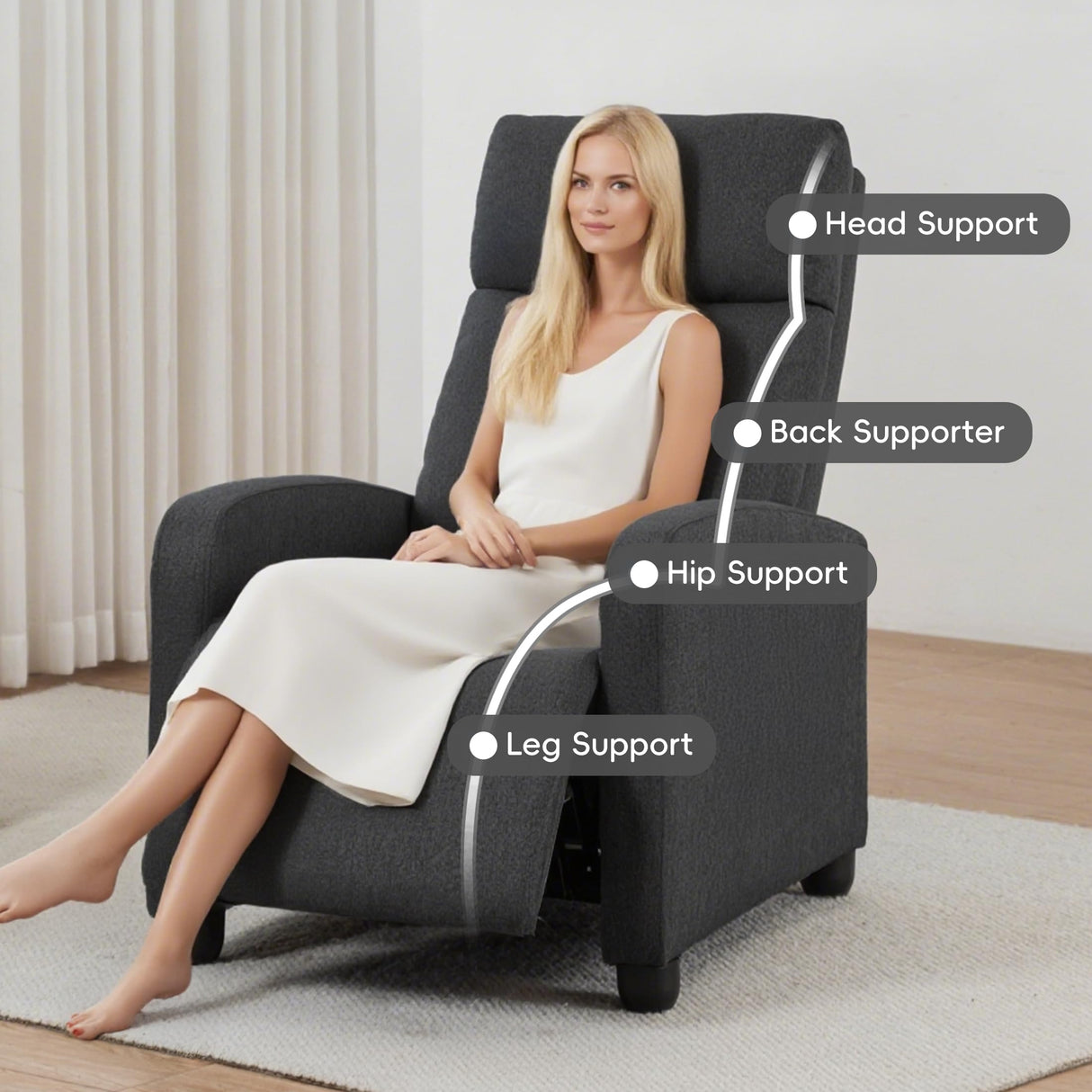 Sftaiyou Power Massage Small Recliner Chair, Fabric Recliners for Adults, Adjustable Home Theater Seating with Lumbar Support, Modern Reclining Sofa Chair for Living Room Bedroom (Black) Sftaiyou