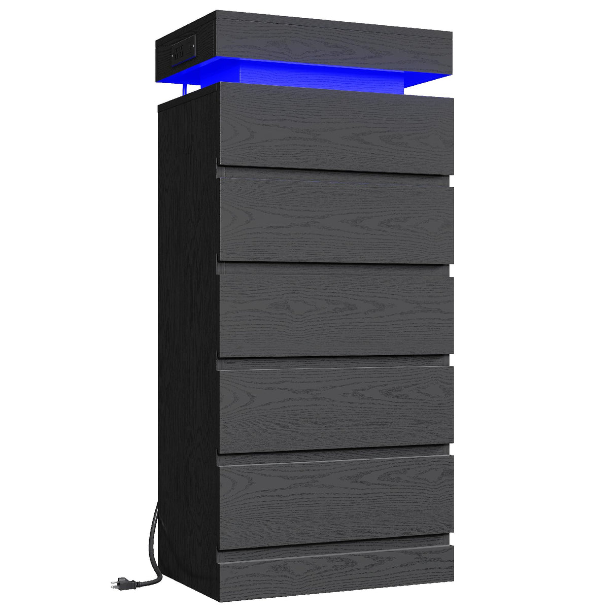 LIKIMIO 54" Tall 5 Drawer Dresser for Bedroom, Black Dresser with LED Light and Power Outlet, Wood Modern Chest of Drawers for Living Room, Entryway, Hallway LIKIMIO