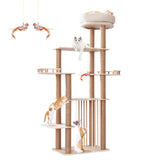Choc chick Wood Cat Tree for Indoor Cats Large Adult, 68 Inches Tall Multi Level Cat Tower with Scratching Post Sisal-Covered, Modern Cat Tree Plush Cattery Chirping Bird Cat Toy Choc chick