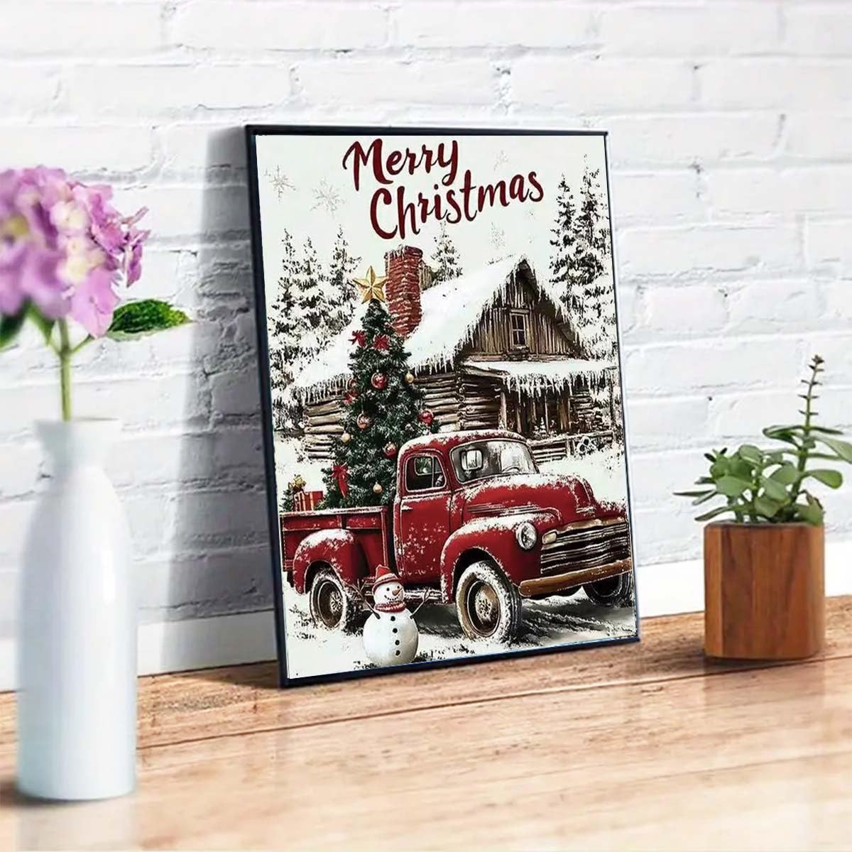 Christmas Winter 5D Diamond Art Kits for Adults,Red Truck Diamond Painting,DIY Full Round Drill Diamond Dot Painting Gem Art for Adult Home Wall Decor 12x16 Inch GEMFAMILY