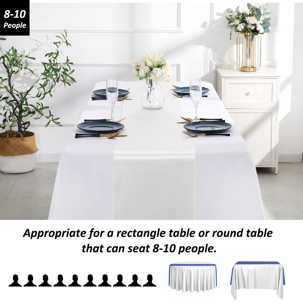 SiinvdaBZX 4 Pcs White Satin Table Runner 12 x 108 inches Long, Bright Smooth Satin Wedding Table Runner Decorations for Birthday Parties, Buffet, Banquets, Graduations, Engagements SiinvdaBZX