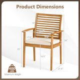 Tangkula Patio Wood Dining Chairs Set of 4, Outdoor Acacia Armchairs w/Removable Padded Cushion, Slatted Backrest, 400 LBS Weight Capacity, for Garden, Poolside, Yard (2) Tangkula