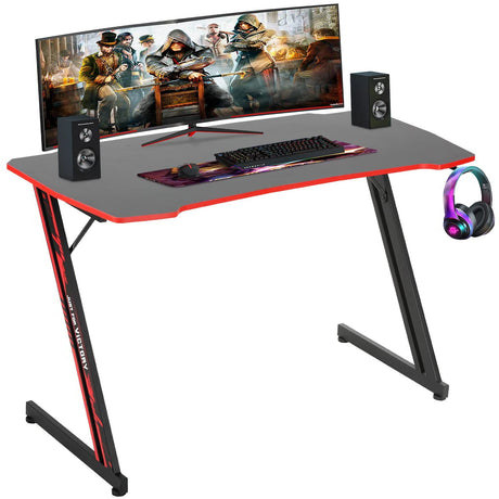 BestOffice 35"/39"/47" Computer Desk Z Shaped Workstation Ergonomic Table with Headphone Hook for Game Players (Red, 47 in) BestOffice